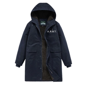 Navy Blue Hooded N1 Deck Parka with Warm Lamb Wool Lining and White ARMY Print