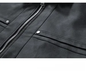 Detail of metal zipper and double stitching on black vintage motorcycle leather jacket