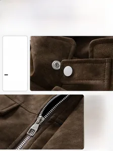 Détail de la veste en cuir PU lourd avec boutons-pression en métal argenté et fermeture