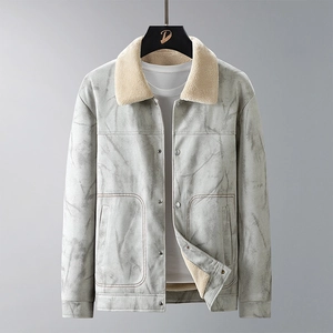 Men's Suede Jacket Faux Lamb Wool Fleece Lined Warm Windproof Casual Outdoor Vintage Lapel Workwear Winter Male Coat