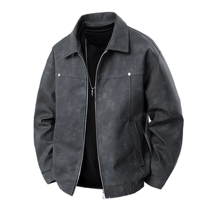 American Retro Men PU Leather Jacket Casual Loose Flight Bomber Jacket Autumn Spring Windproof Outerwear Zip Up Jacket Coat