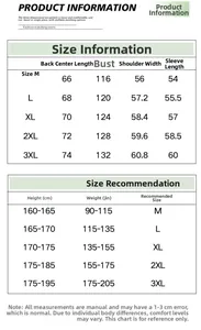 Size chart for men's waterproof jacket with height and weight recommendations