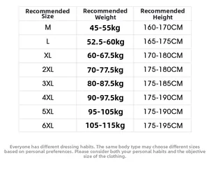 Detailed size chart for men winter jacket including height and weight recommendations