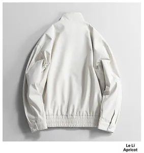 Rear view of men's apricot chenille jacket showing high-neck and elastic hem details