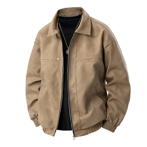 Men's Retro Faux Leather Jacket Slim Fit Locomotive Style Windproof Suede Finish Casual Coat Solid Color Autumn Fashion Outerwear