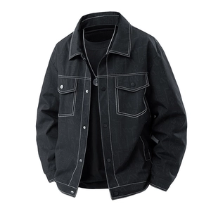 Men's Casual Workwear Jacket With Contrast Stitching Monogram Pattern Trendy Turn-Down Collar Single Breasted Outwear Stylish Coat