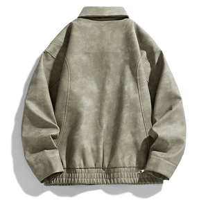 Detail view showing the back of a casual windproof jacket with elastic hem and zippers