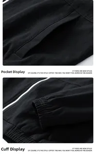 Detailed macro view of black jacket showing twill texture, slanted pocket and ribbed cuffs