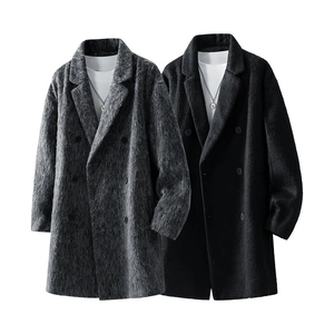 Herren Wollmantel Mittellang Zweireihig Revers Winter Casual Trenchcoat Koreanischer Stil Warme Dicke Jacke Oberbekleidung