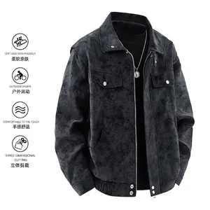 Veste de Vol Homme en Cuir PU Vintage Lourde Style Américain Veste de Moto à Revers Ample Fermeture Éclair Cargo pour Automne