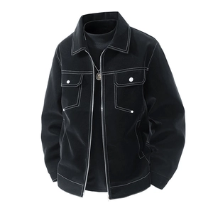 Men PU Leather Jacket With Contrast Stitching Turn-down Collar Workwear Style Casual Business Zipper Outerwear For Men
