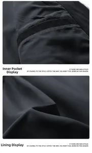 Detail of the black casual jacket showing inner pocket and smooth lining texture