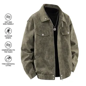 Veste aviateur homme en similicuir vert sauge mat avec col rabattu de style rétro