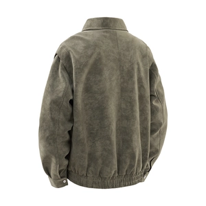 Blouson aviateur homme vert olive en simili daim avec ourlet élastique et couture dos