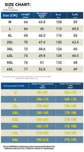 Comprehensive size chart for men winter jacket showing measurements from M to 6XL