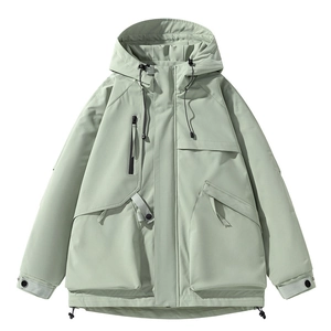 Herren Retro-Cargo-Jacke mit Kapuze in Salbeigrün und Multi-Pocket-Design