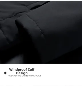 Detail of windproof cuff design on heavy winter jacket with premium stitching and texture