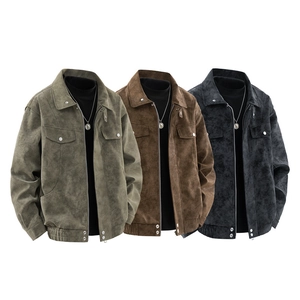 Blouson aviateur rétro pour homme en suédine avec col rabattu et poches cargo