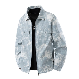 Giacca da Uomo American Casual 100% Poliestere Stampa Marmo Revers Antivento Streetwear Vintage Cappotto Per Ragazzi Uomini