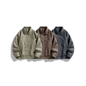 Vintage Men Suede Texture Jacket Windproof Faux Leather Coat Lapel Collar Zipper Outerwear Casual Work Utility Bomber Jacket