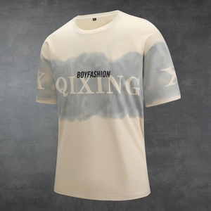 Ανδρικό Καλοκαιρινό Casual Χαλαρό T-Shirt Με Κοντό Μανίκι Με Διαβαθμισμένες Ρίγες Και Εκτύπωση Γραμμάτων Αναπνεύσιμο Πολυεστέρας Τοπ