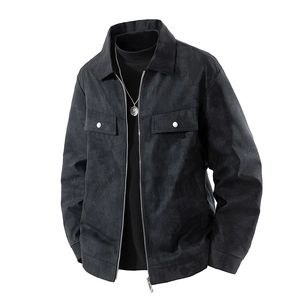Giacca da uomo in finta pelle scamosciata nera con revers e zip in stile retrò casual