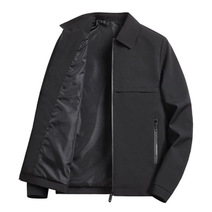 Men's Business Casual Jacket Lapel Collar Windproof Zipper Outerwear For Autumn Winter Polyester Solid Color Men Padded Coat