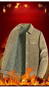 Detailed close-up of brown checkered suede jacket with diamond quilted lining for warmth