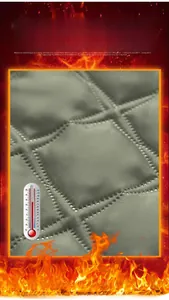 Detail of grey thermal quilted fabric with square stitching and heat retention technology