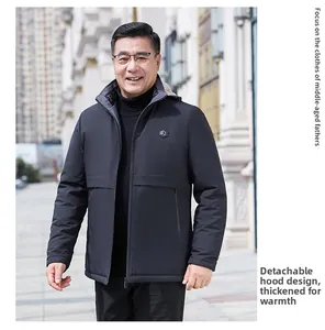 Detail view of winter jacket featuring detachable hood and premium thermal lining