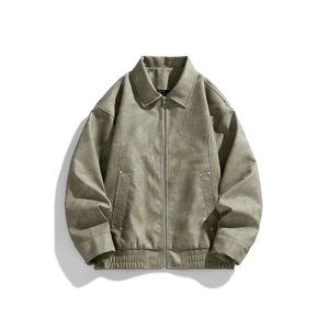 Men's olive green windproof jacket with snow velvet texture and sleek workwear design