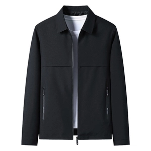 Men's black insulated business casual jacket with turndown collar and zip pockets