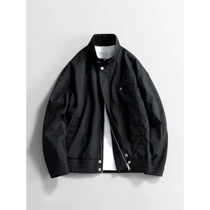 Men's black chenille casual pilot jacket with windproof fabric and textured finish