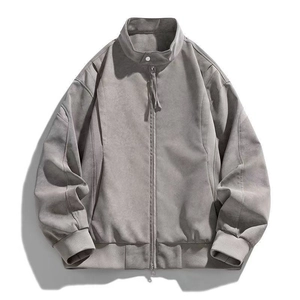 Veste en similicuir gris vintage avec col montant et détails de teinture tie-dye