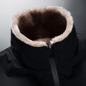 Men's winter jacket with thick fleece lining and high collar in classic black