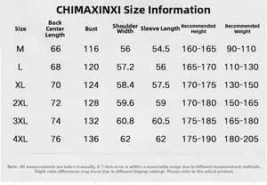 Detailed men's casual jacket size chart with measurements from M to 4XL for perfect fit