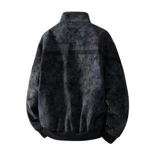 Veste bomber vintage en cuir PU gris foncé avec texture marbrée vue de l'arrière
