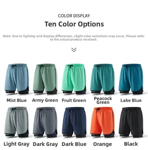 Matrix display of 2-in-1 quick-dry sports shorts in ten colors with inner lining