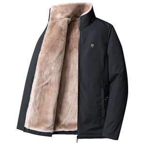 Men's winter heavy jacket with fleece lining and stand collar in classic black