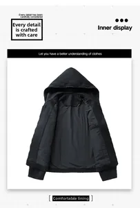 Detailed interior of a black hooded casual wool jacket showing comfortable lining and texture