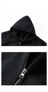 Detail of hooded jacket with textured wool blend fabric and premium silver metal zipper