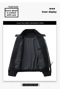Inner pocket detail and smooth lining of the casual black autumn jacket for men