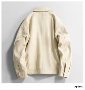 Detailed back view of apricot windproof jacket with drop shoulder and twill fabric texture