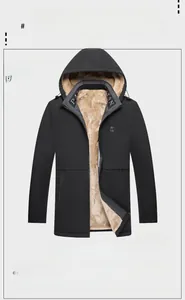Detailed view of winter hooded jacket with thick lamb wool lining and thermal insulation