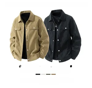Detail of wool jacquard fabric texture on khaki and black men's workwear jackets