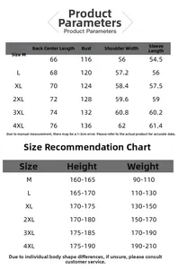 Detailed size chart for retro pilot bomber jacket with measurements from M to 4XL