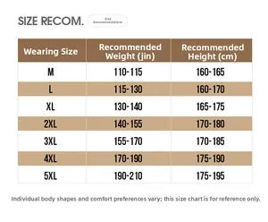 Men's casual jacket size chart showing weight and height recommendations from M to 5XL