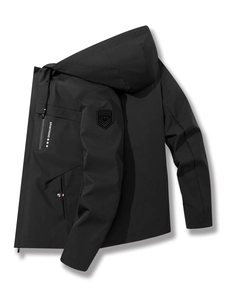 Men's black hooded cargo jacket with Sportmens embroidery and F&S sleeve badge