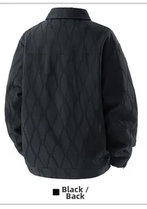 Detail view of the black jacket back showing unique vertical crinkle texture fabric