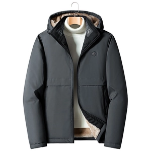 Men's Winter Thickened Fleece Lined Parka Jacket With Removable Hood Warm Solid Color Casual Padded Coat For Middle Aged Men